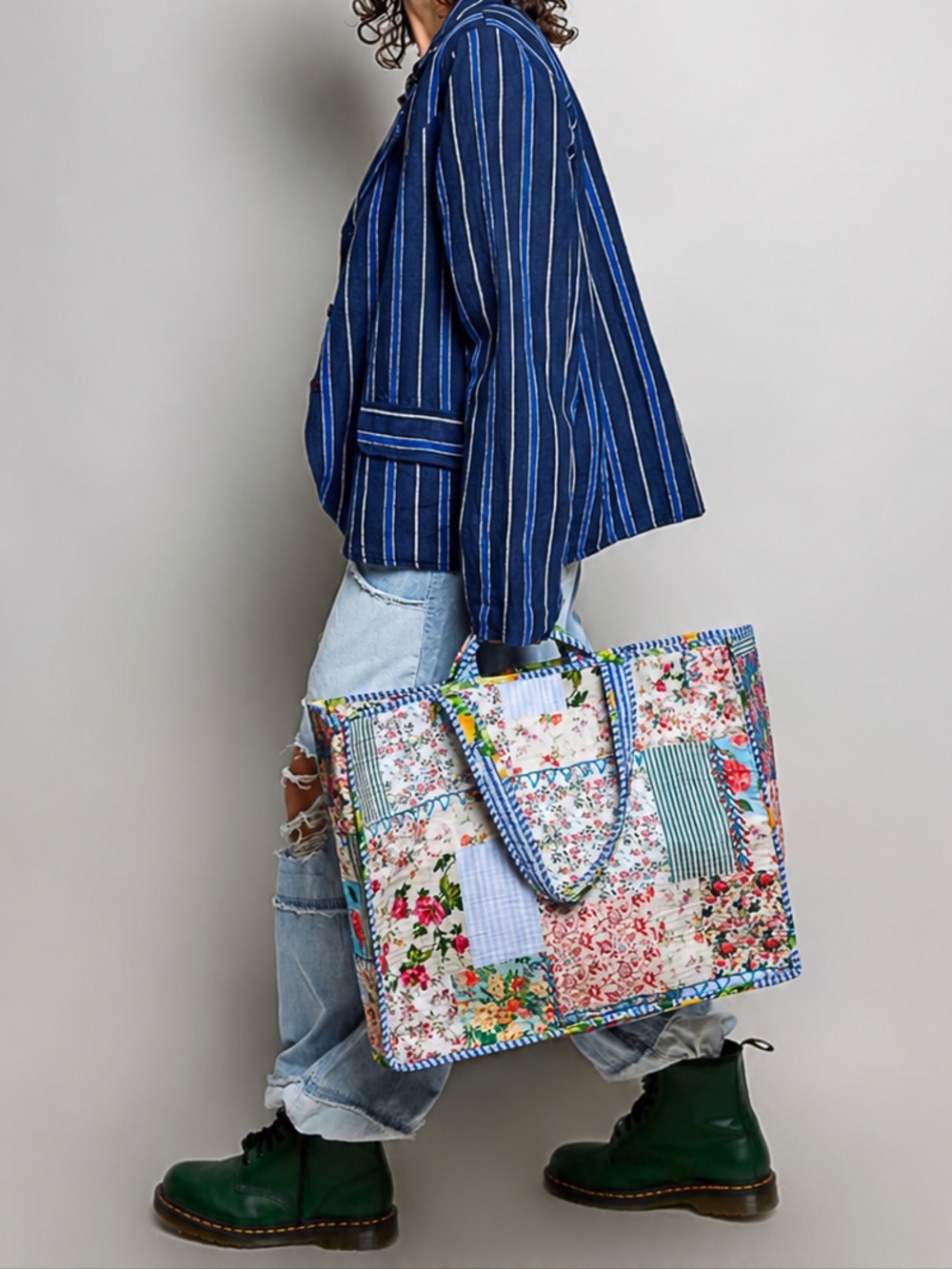 POL Quilt Patchwork Tote Bag - Floral Multicolor
